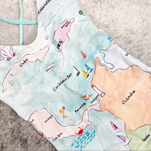 PilyQ Farrah Swimsuit Caribbean Map
Print Blue Size Small S NWOT - Picture 2 of 10